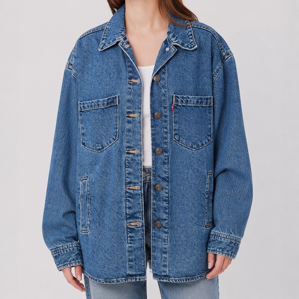 Levis Denim Chore Jacket XS Medium Wash Blue Oversized Button Up Trucker Coat